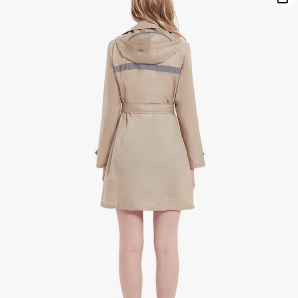 Women's Rain Trench Coat Waterproof Hooded Long Jacket Lightweight Belt Raincoat - Picture 7 of 7